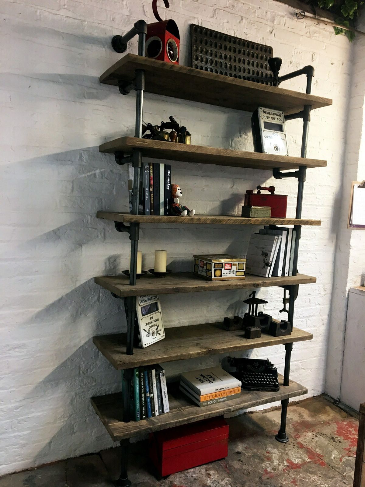 Annabel Bespoke Reclaimed Scaffolding Boards And Dark Steel Pipe Shelving/Bookcase   Made To Order photo for sale