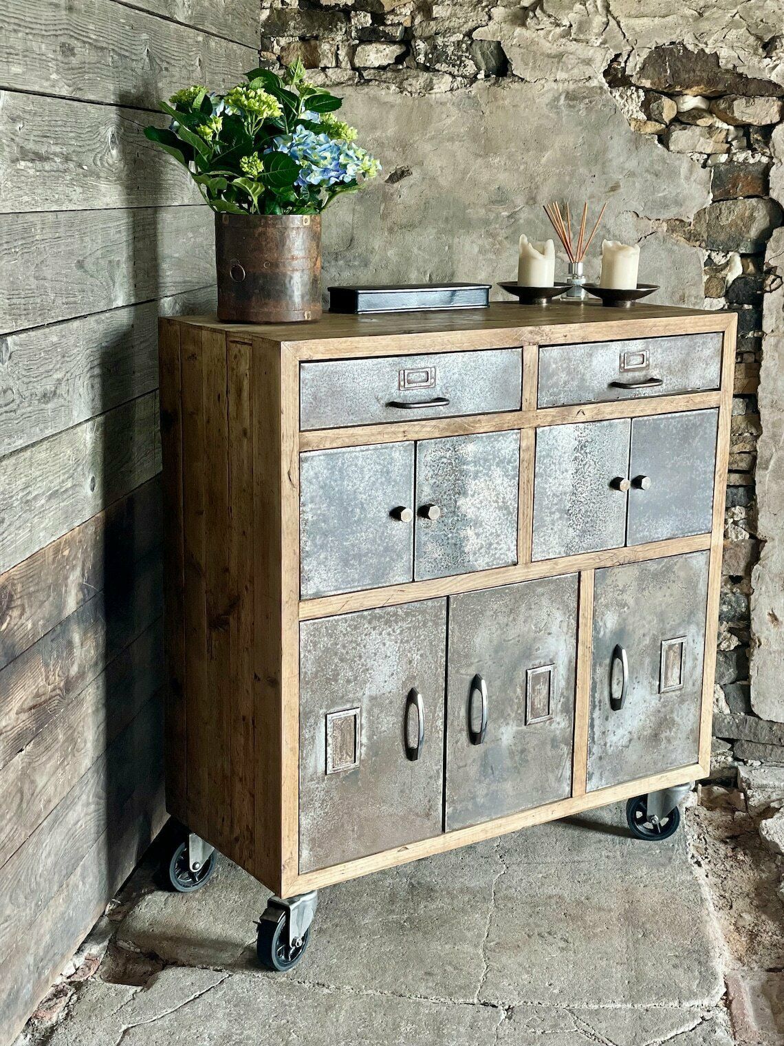 photo for sale Pam Industrial Reclaimed Scaffolding Board And Recycled Steel Cupboard / Apothecary Unit By