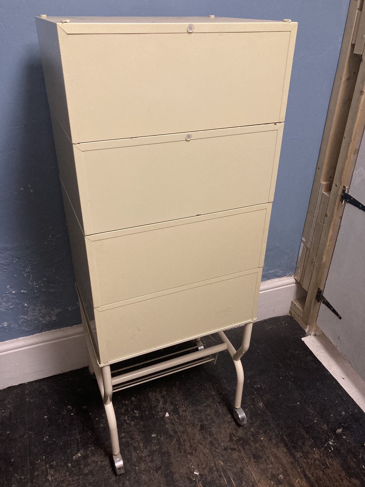 495.0 Large French Steel Medical Cabinet On Wheels , Lockable photo
