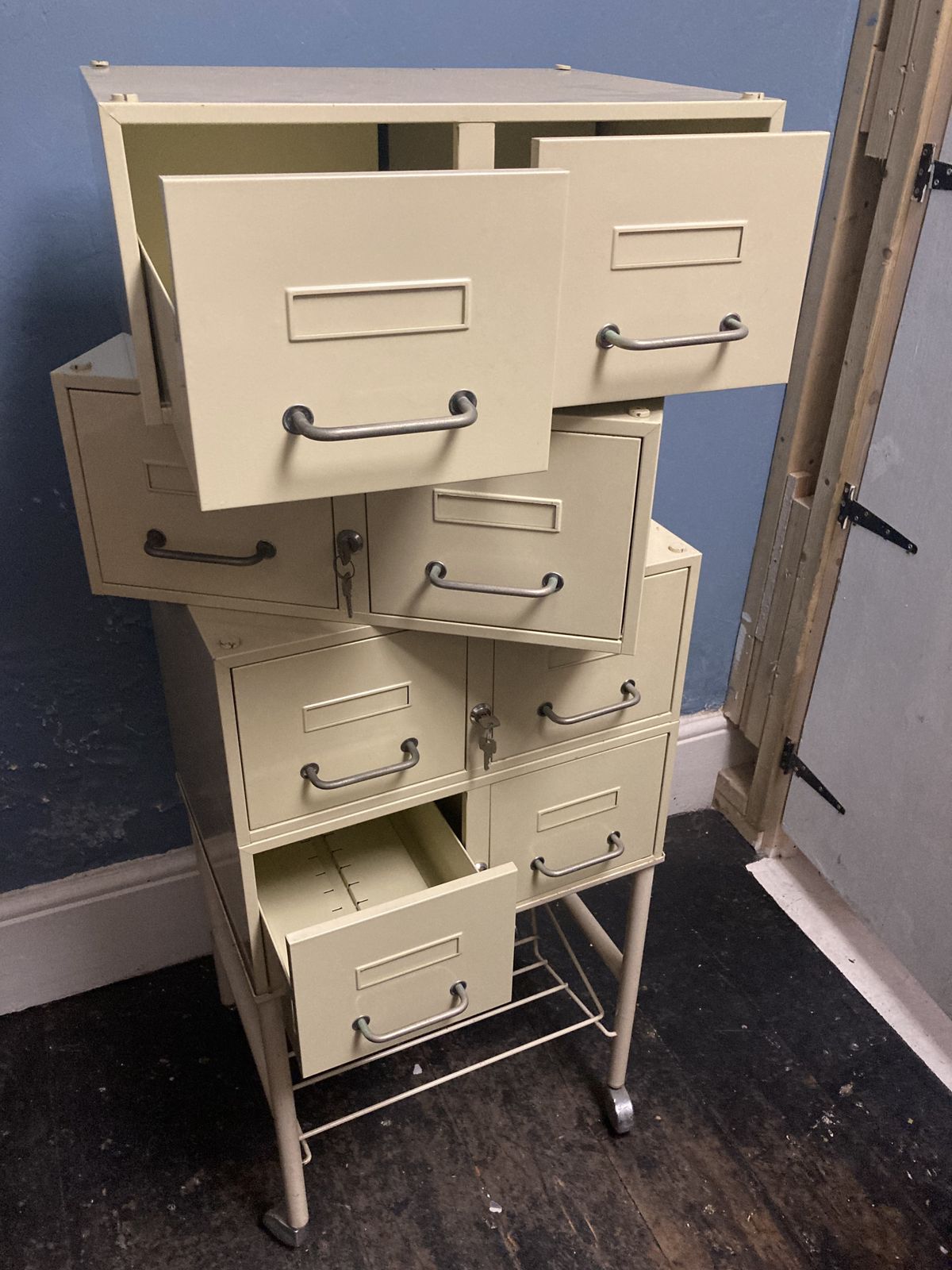 photo buy Large French Steel Medical Cabinet On Wheels , Lockable