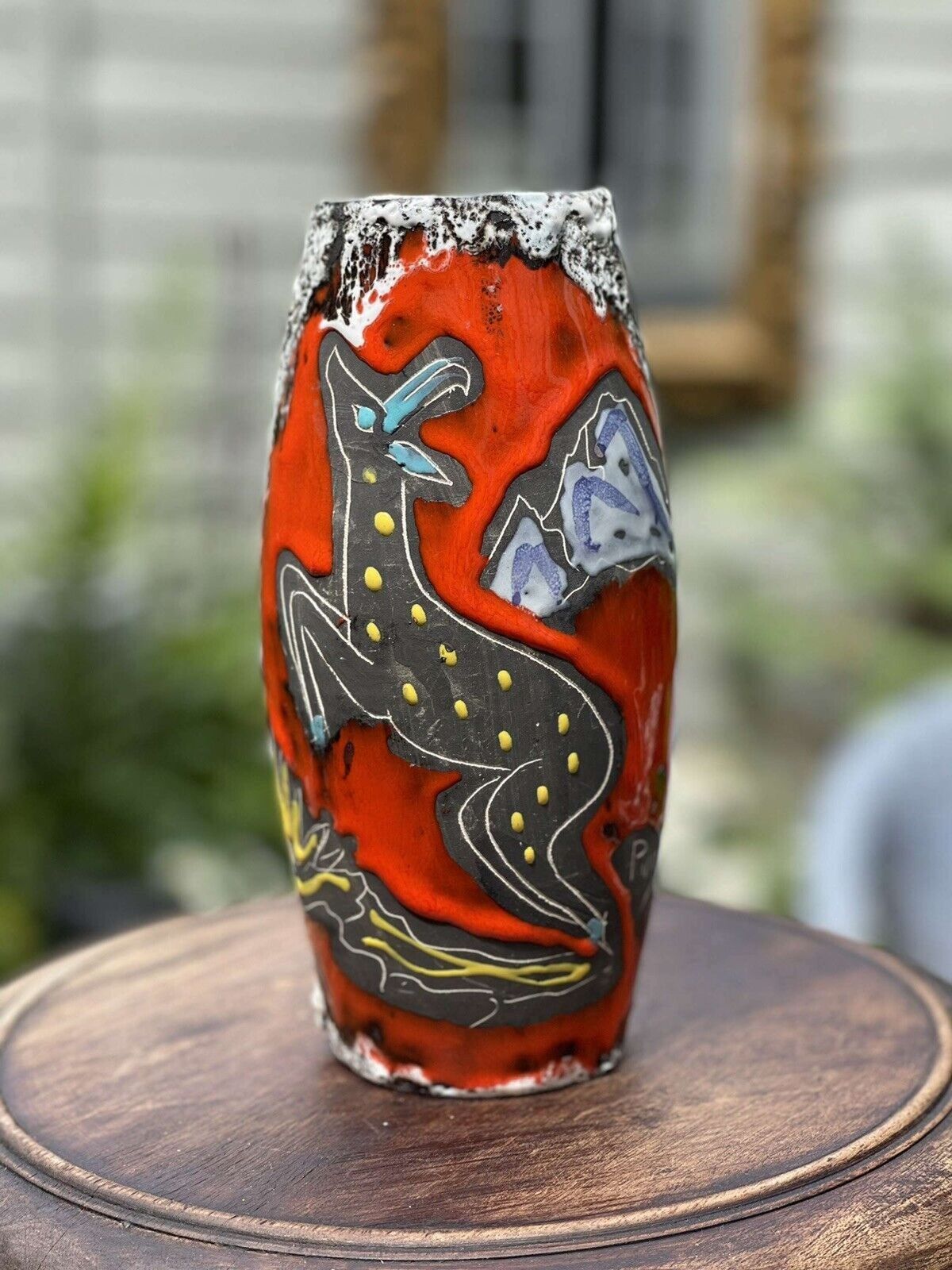 1950’s Ceramic Fiorini Pugi Vase Sea Foam Glaze. photo vinterior