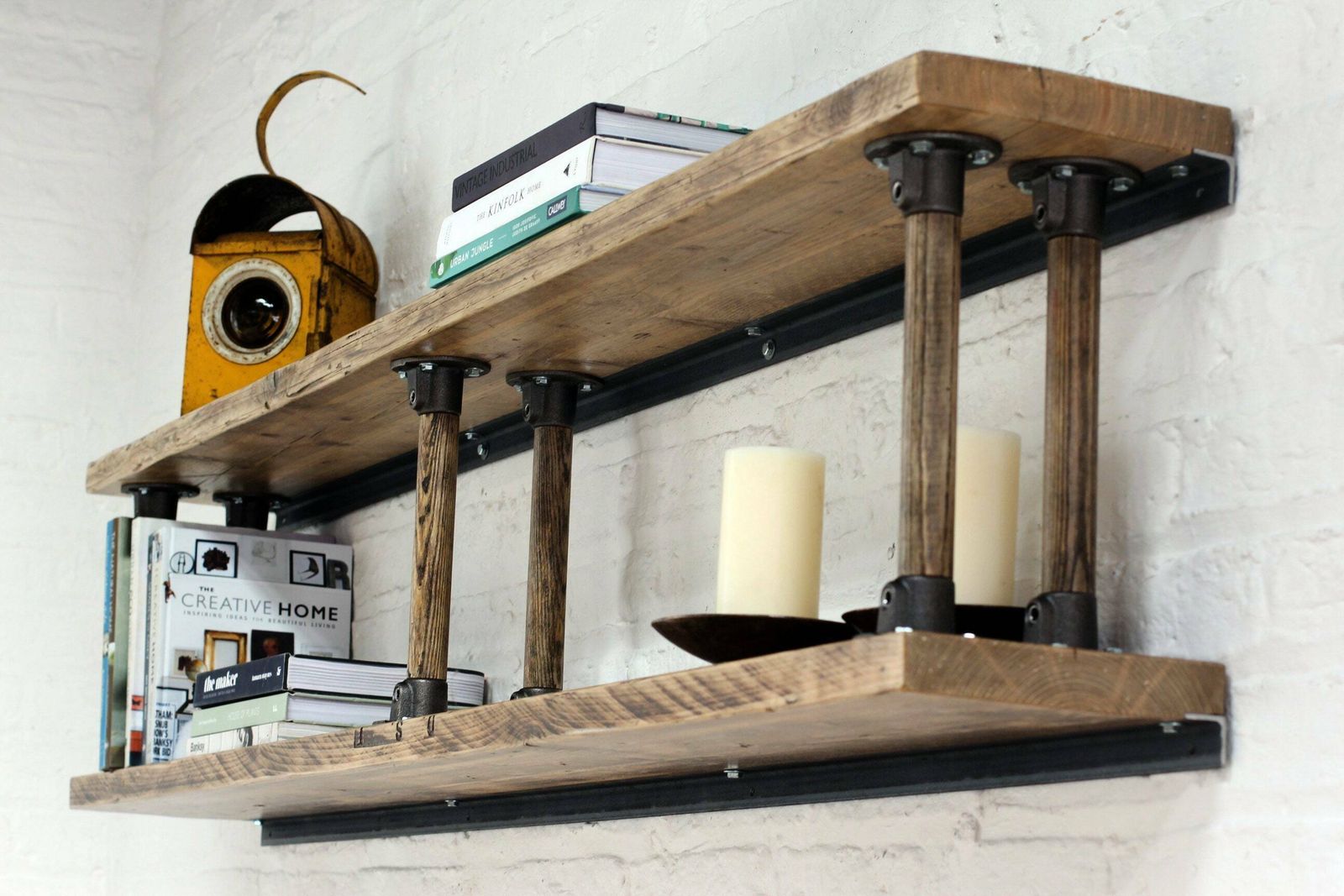 Letty Reclaimed Scaffolding Shelves With Reclaimed Vintage Ladder Rung Risers   Bespoke Industrial Furniture