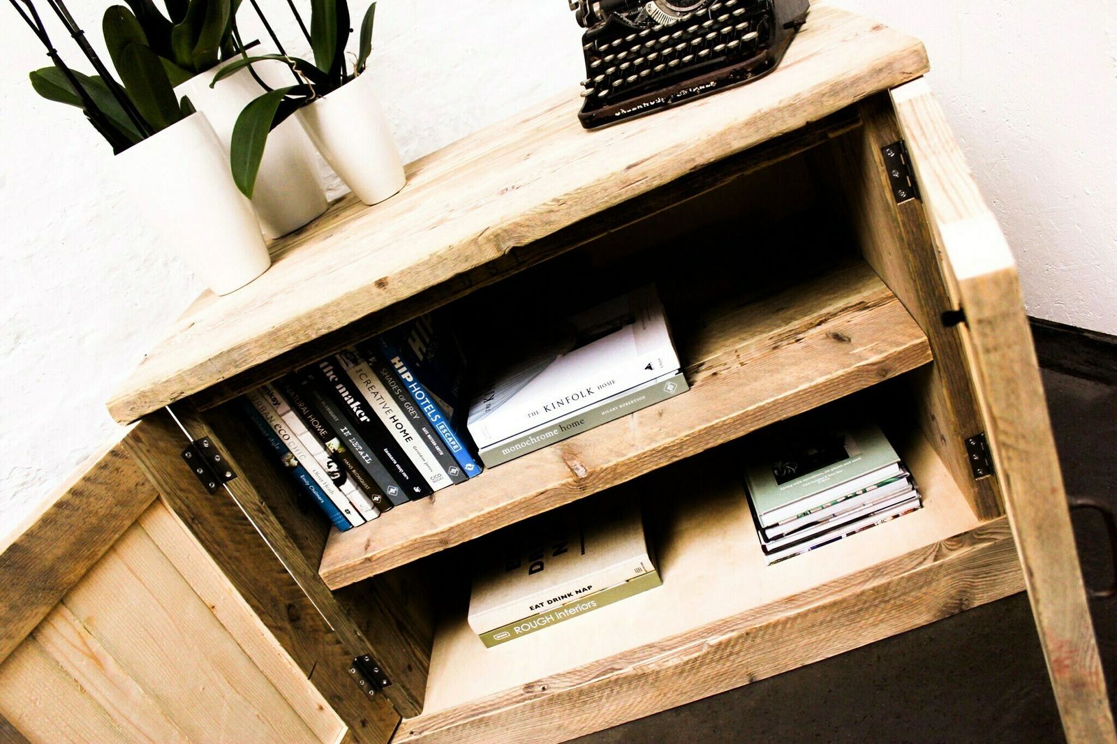 Boadi Reclaimed Scaffolding Board Cupboard With Adjustable Shelf And Vintage Brass Handles   Bespoke Urban Furniture photo vinterior