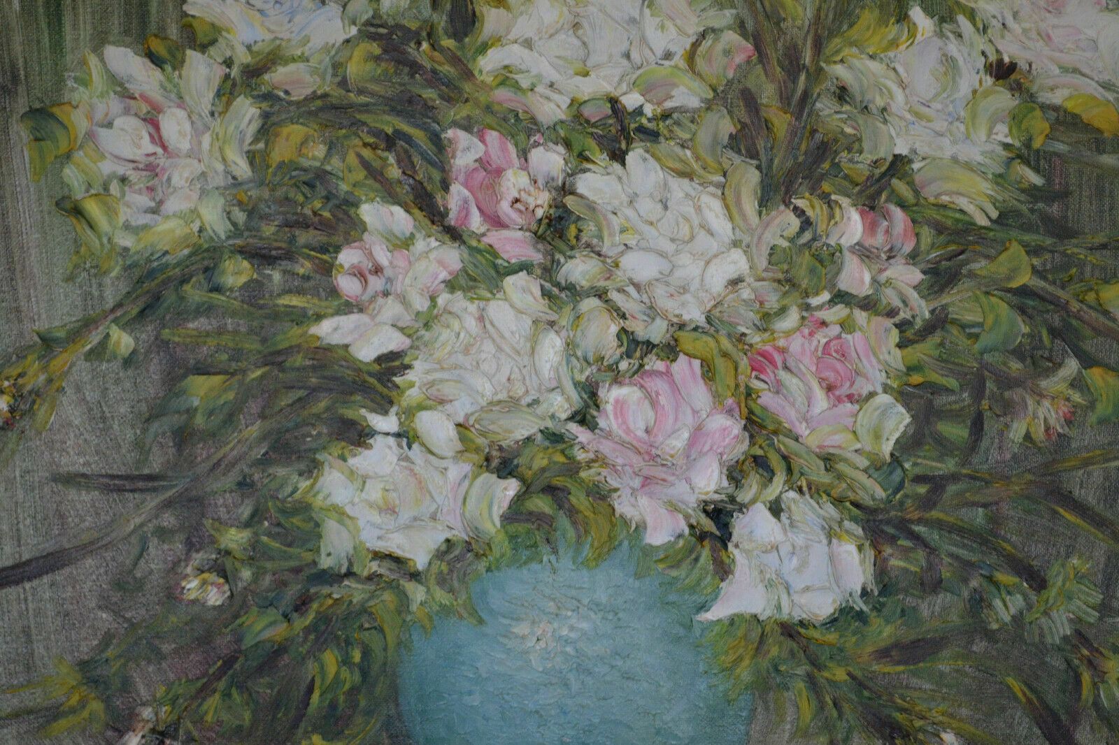 Vintage Flower Painting Oil On Board photo for sale