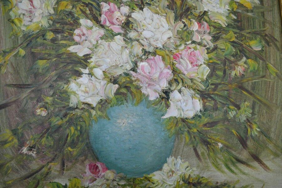 Vintage Flower Painting Oil On Board photo Art