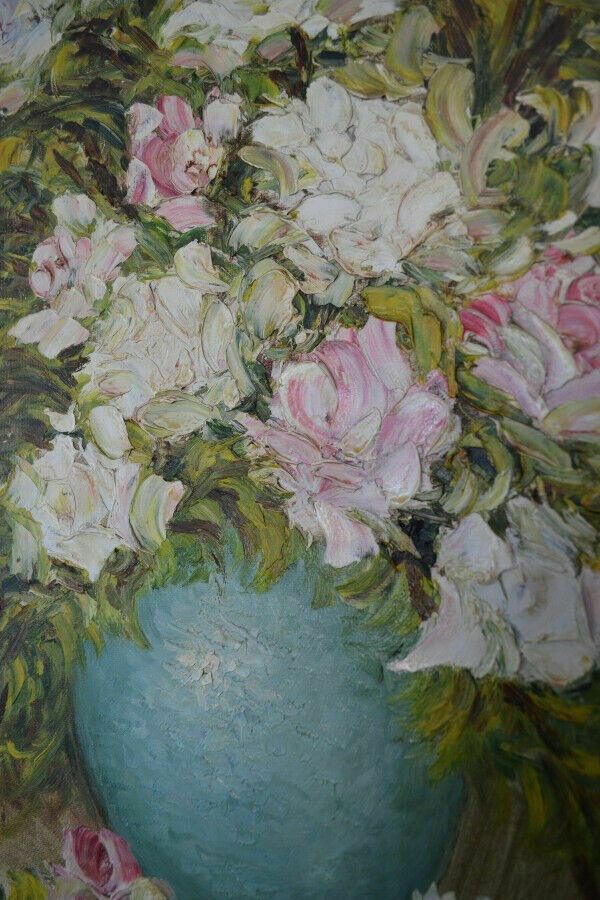 Vintage Flower Painting Oil On Board photo buy