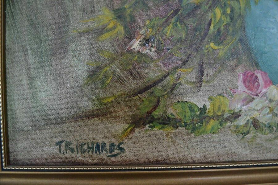 Vintage Flower Painting Oil On Board photo vintage
