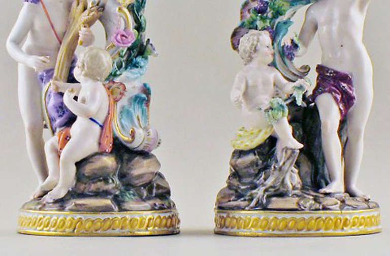 Meissen Rare Pair Of Antique Candlesticks In High Quality photo for sale