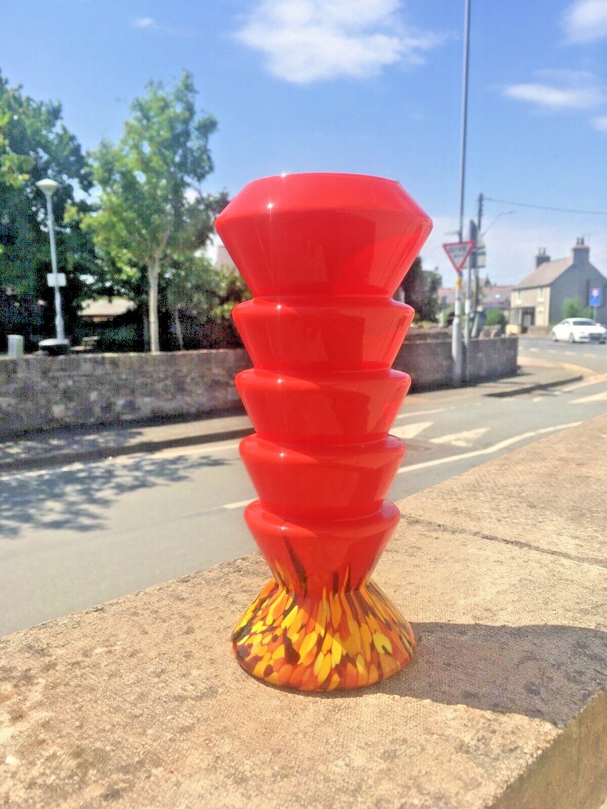 Art Deco Red Tango Kralik Ernst Steinwald Stepped Layered Spatter Glass Vase photo furniture