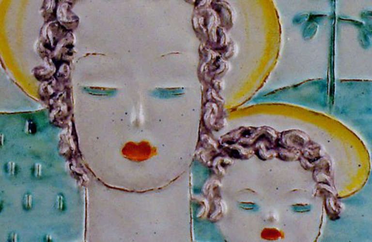 Goldschneider Vienna Art Deco Plaque Of Earthenware Woman And Child, Circa 1930 photo for sale