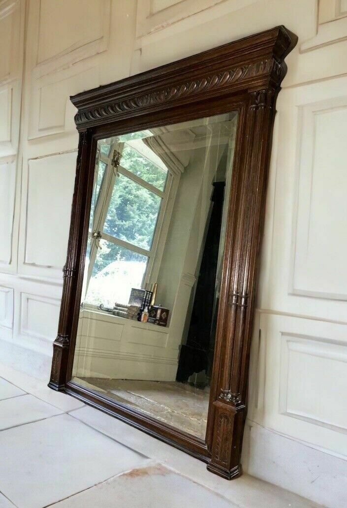 Large Antique French Oak Henri Style 3/4 Length Hall Wall Mirror photo furniture
