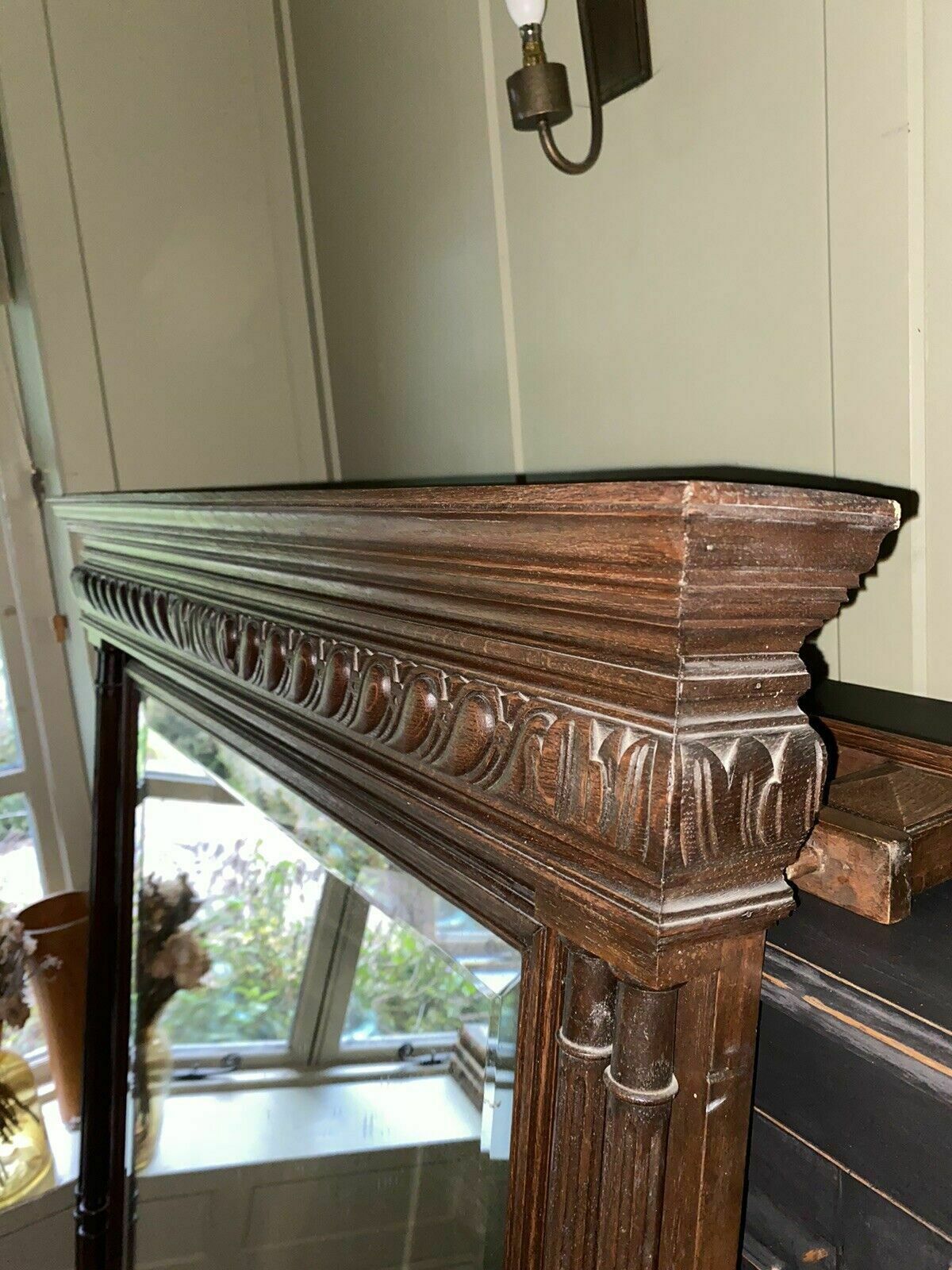 Large Antique French Oak Henri Style 3/4 Length Hall Wall Mirror photo buy
