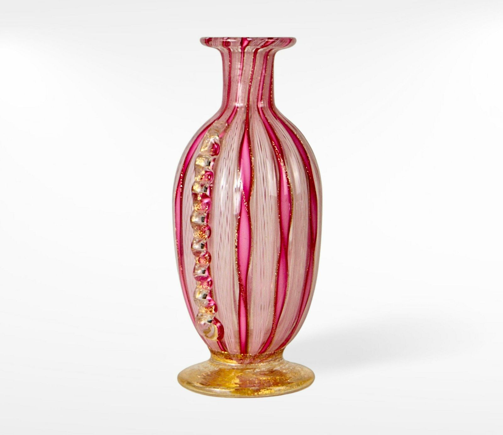 Murano Zanfirico Filligrana Glass Vase Pink With Gold Inclusion photo for sale
