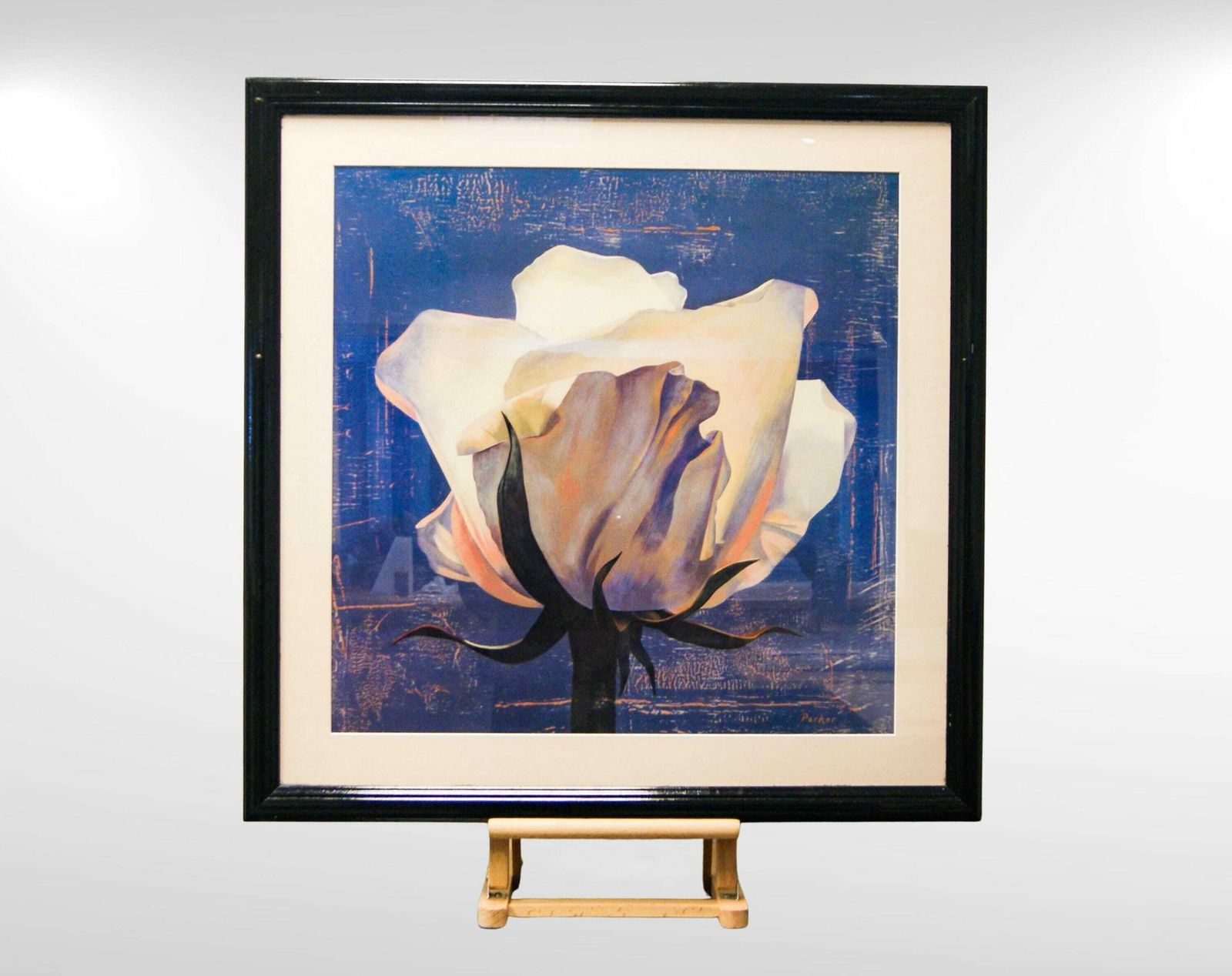 Set Of 2 Framed Art Prints Curtis Parker Glowing Magnolia & Glowing White Rose 78cm Sq Circa 1970s photo for sale