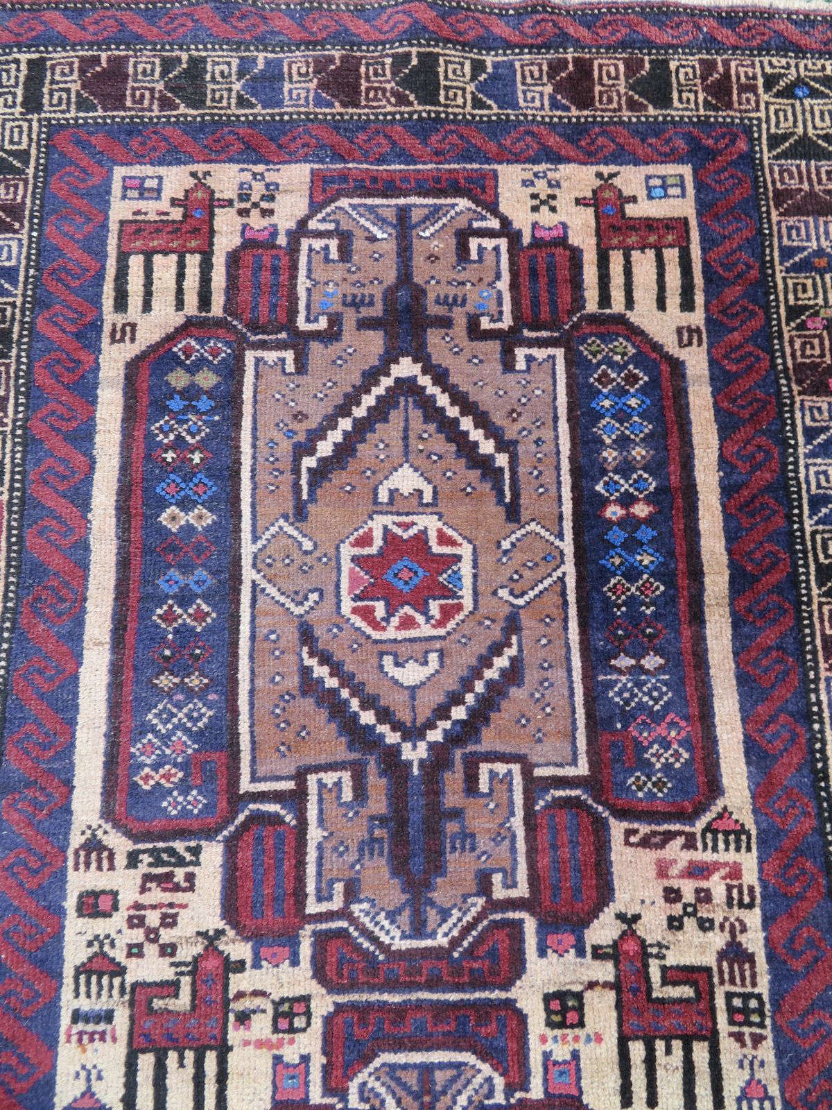 Antique Baluch Rug. Comical Animal Motifs. Baluch Tribes Of Herat. West Afghanistan.152cm X 86cm. photo Textiles
