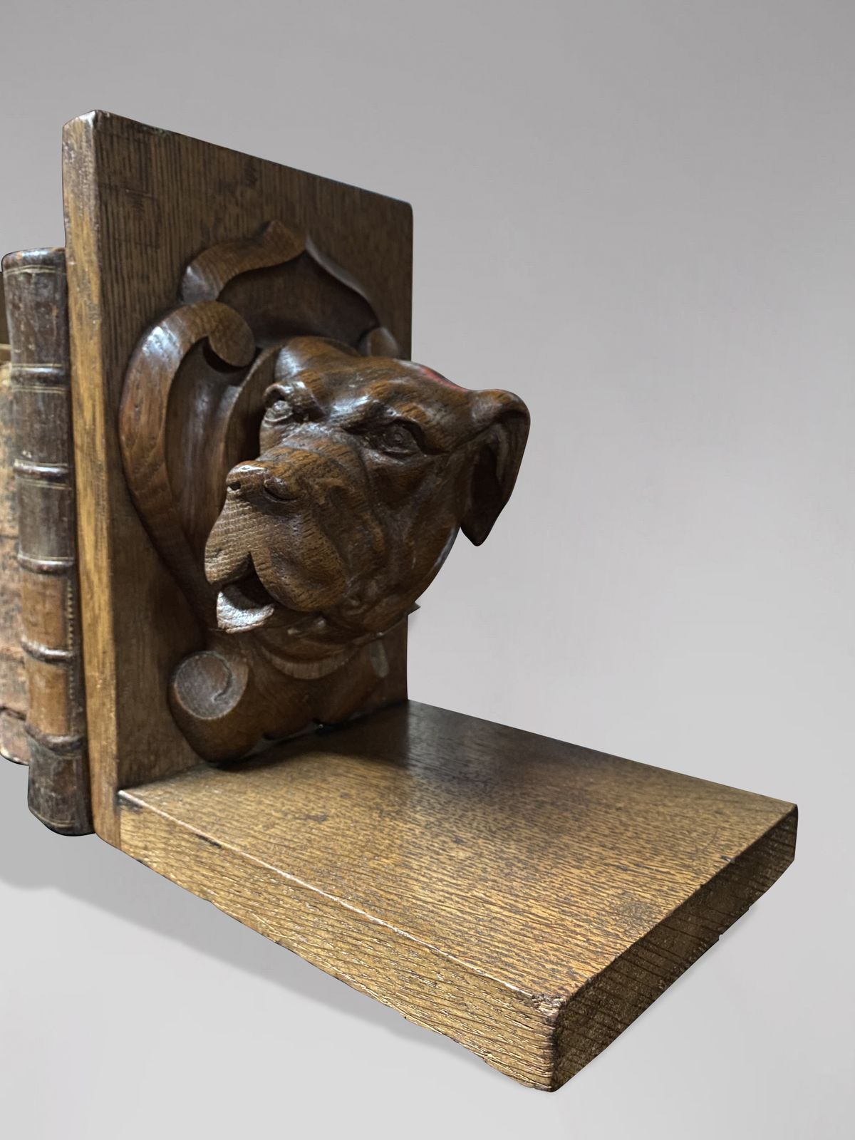 Pair Of Oak Animalier Dog Sculptures Bookends photo vinterior