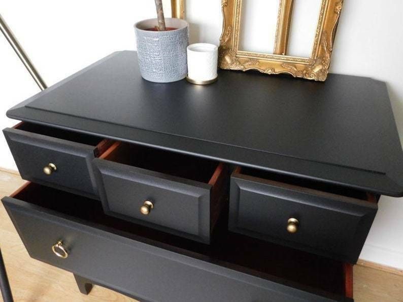 Professionally Painted Black Stag Mahogany Oversize Bedside Chest Of Drawers 2 Available. photo furniture