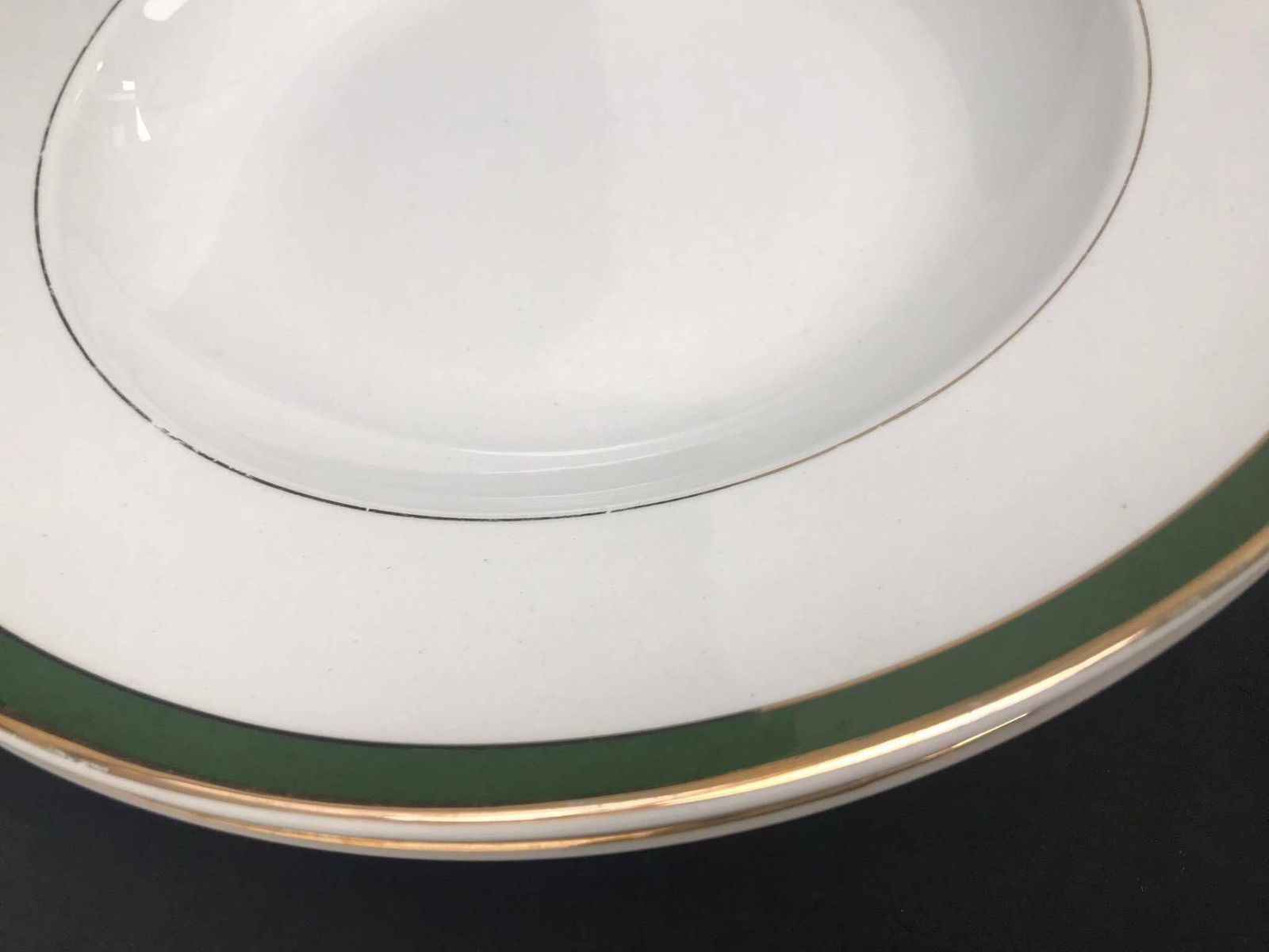 Antique Set 3 Soup Plates Made By Villeroy And Boch Mettlach Green Golden Rim XIX Century Large Plates 25,1 Cm Diameter German Porcelain photo 154.0