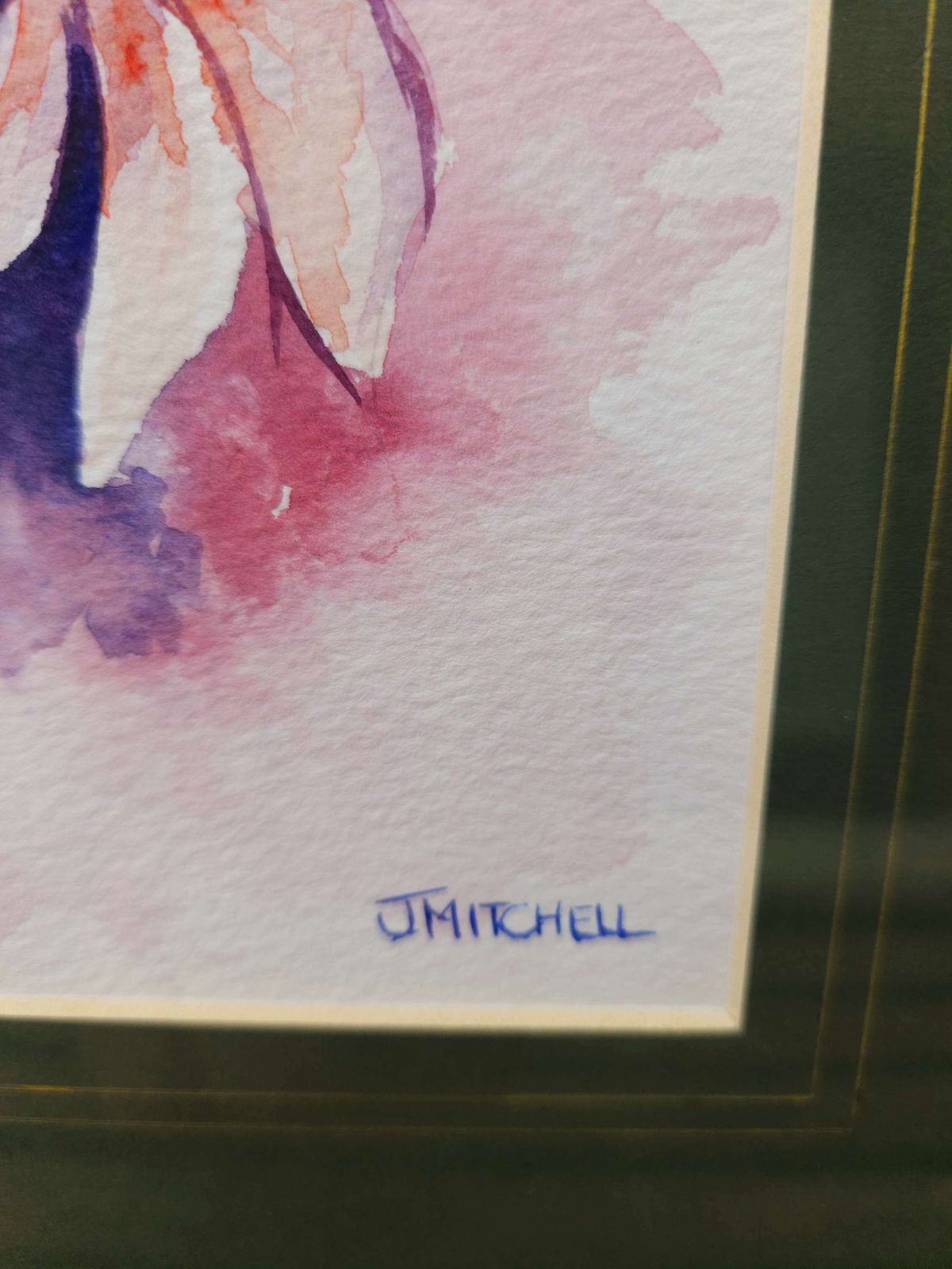 Colourful Watercolour Of White Lilies In A Gold, Wood Frame photo Art