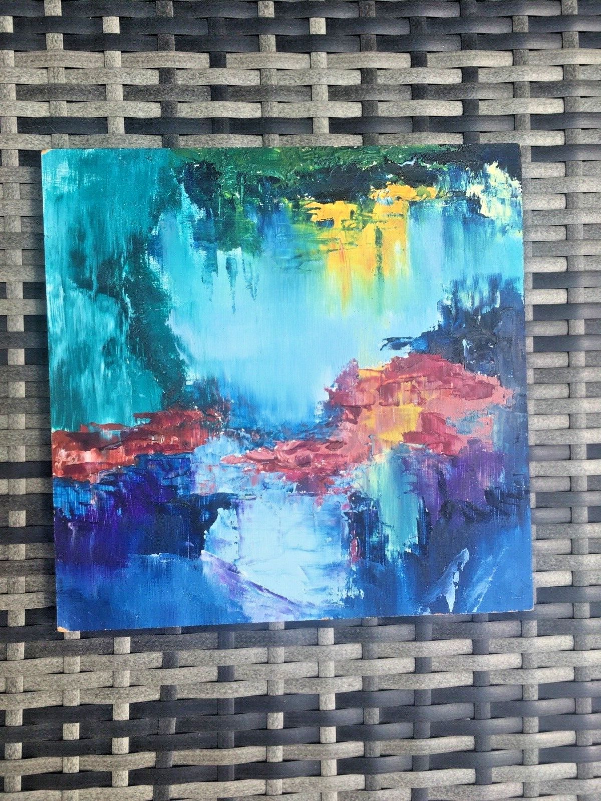 Colourful Abstract Impressionist Water Scene Monet Style Painting By D.Elliott photo for sale