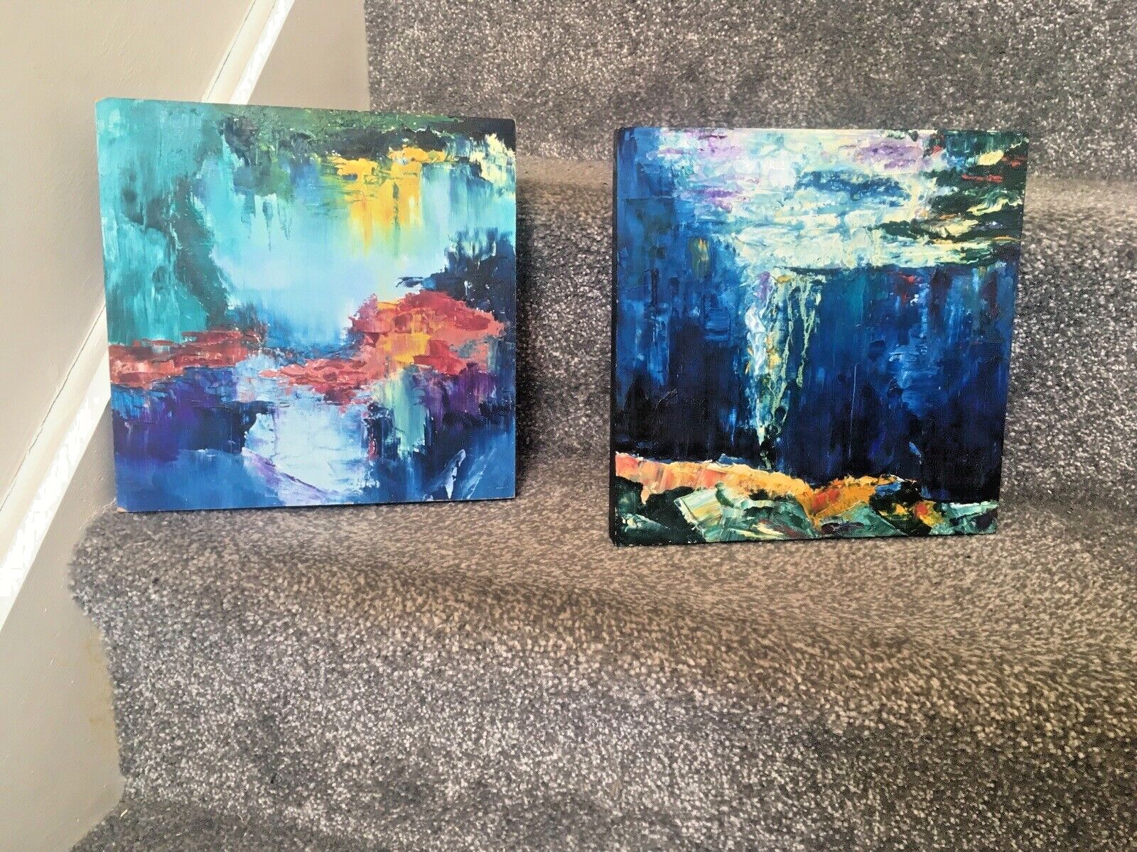 photo vintage Colourful Abstract Impressionist Water Scene Monet Style Painting By D.Elliott