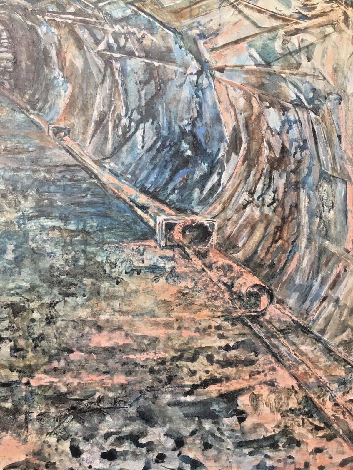 Large Vintage Mine Shaft Tunnel Welsh Slate Mining Acrylic Painting To Infinity photo 250.0