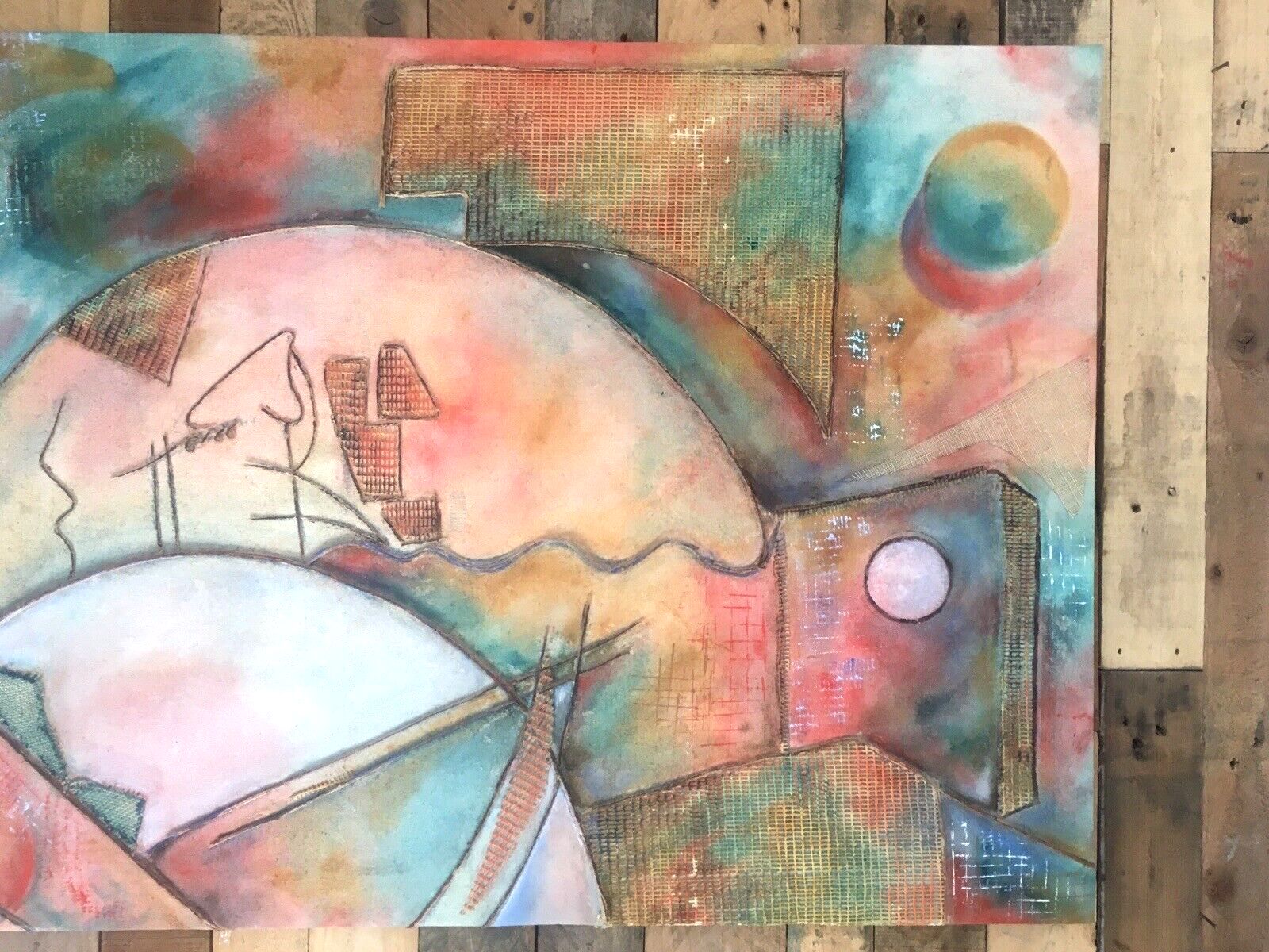 Huge 4.5ft Mid Century Modern Style Memphis Pop Art Abstract Geometric Painting photo for sale