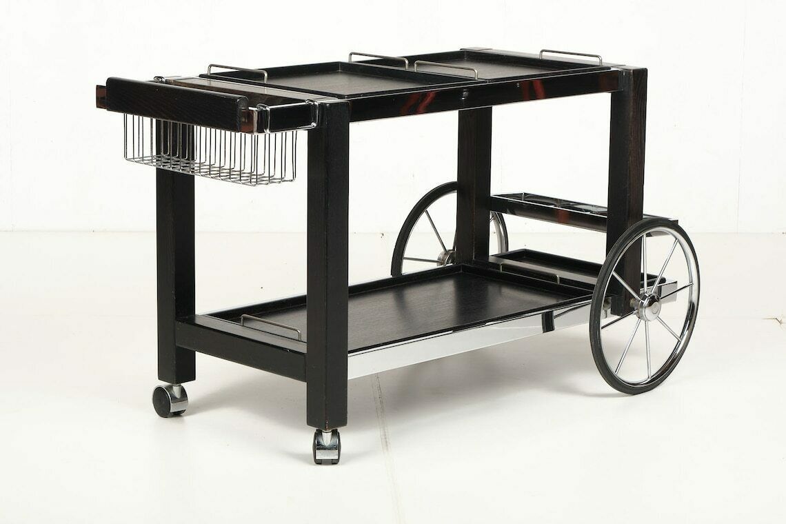 Tea Trolley, Black Ash, Chrome, Vintage, Modular, Ca 1980 photo furniture