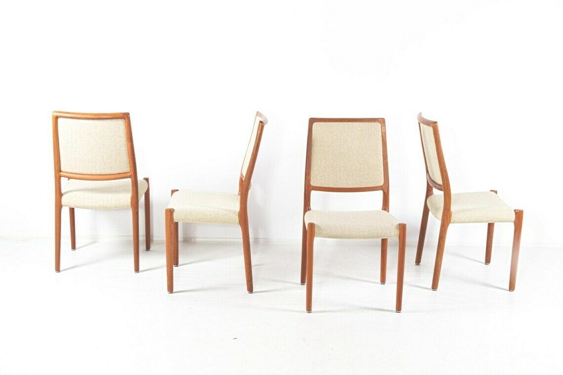 Set Of Four Vintage Chairs By Niels Otto Moller, Mid Century Denmark, Teak, Wool Fabric, New Upholstery On Request photo for sale