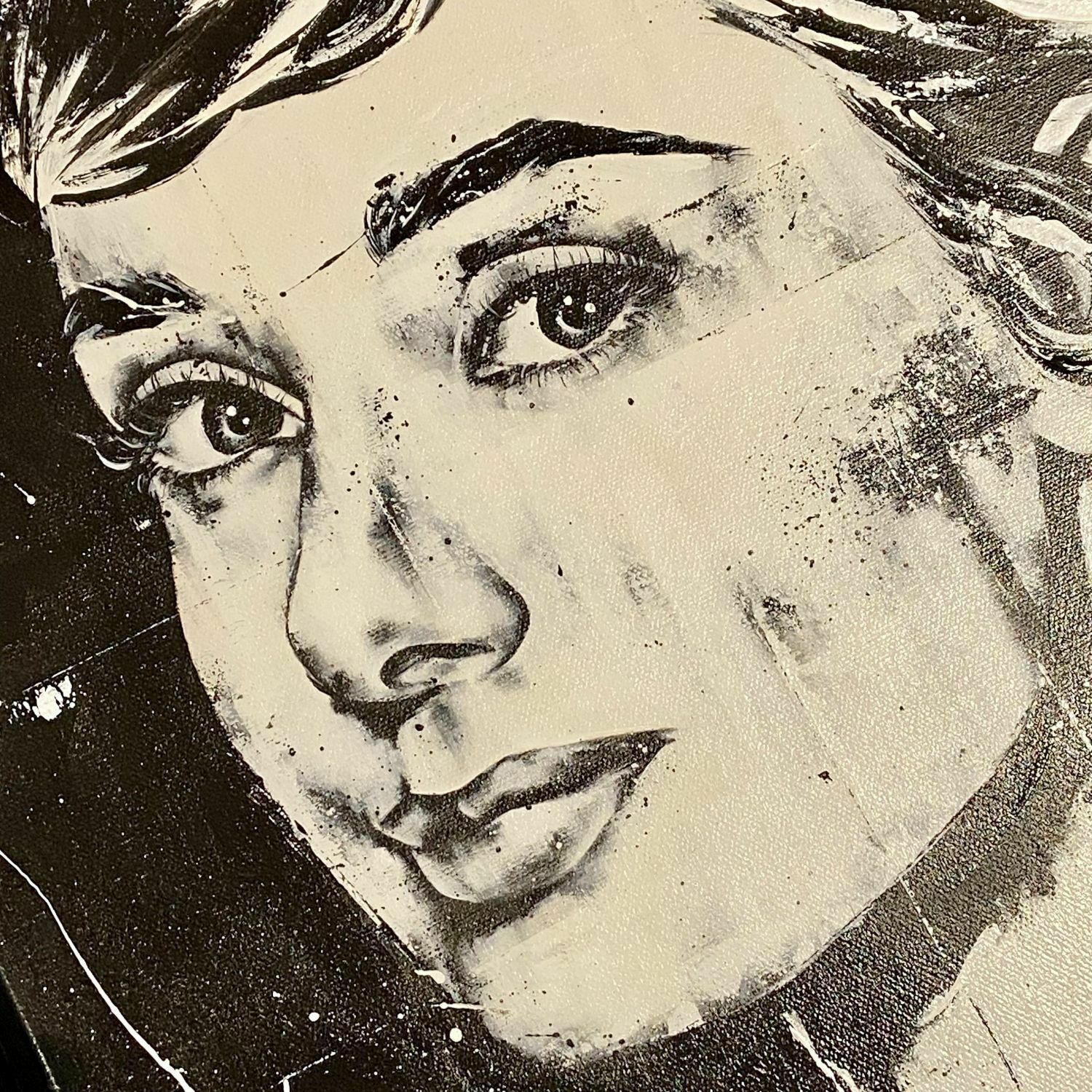 A Large Oil On Canvas Portrait Of Audrey Hepburn By Sarah Holmes  "Fiercely Feminine" photo Art