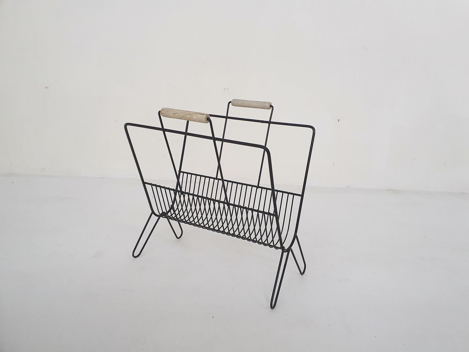 Mid Century Black Metal Magazine Stand, The Netherlands 1950's photo 159.6