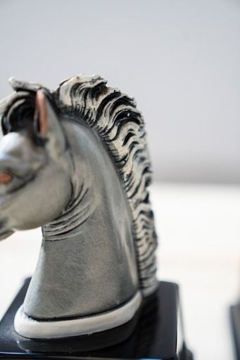 "Horse Head Sculptures" Laminated In 925 Silver   Marcello Giorgio 1980 Set Of 2 photo for sale