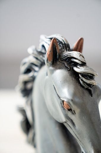 "Horse Head Sculptures" Laminated In 925 Silver   Marcello Giorgio 1980 Set Of 2 photo Home Decor