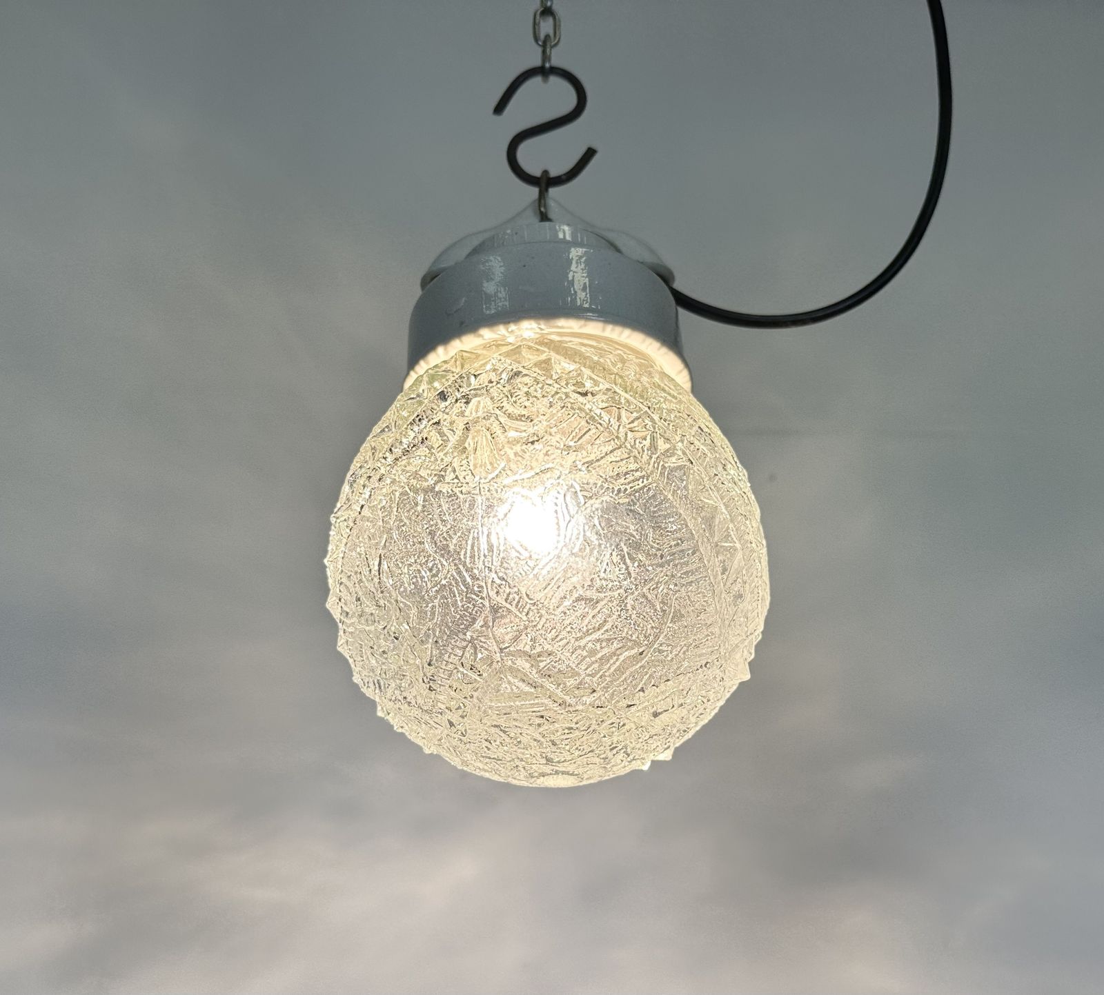 Lighting Vintage White Porcelain Pendant Light, 1970s, 15x photo