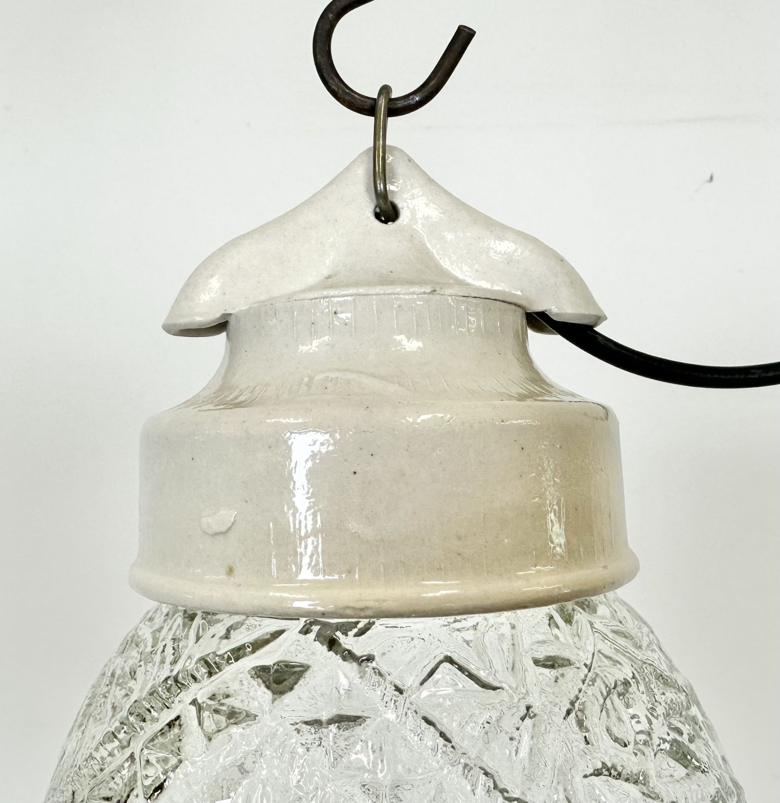 129.0 Vintage White Porcelain Pendant Light, 1970s, 15x photo