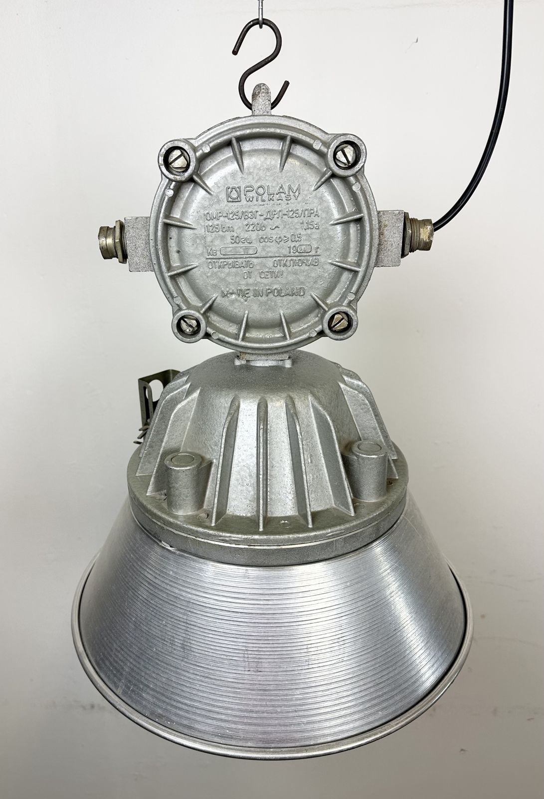 Large Industrial Cast Aluminium Cage Pendant Light From Polam Wilkasy, 1970s, 2x photo Lighting