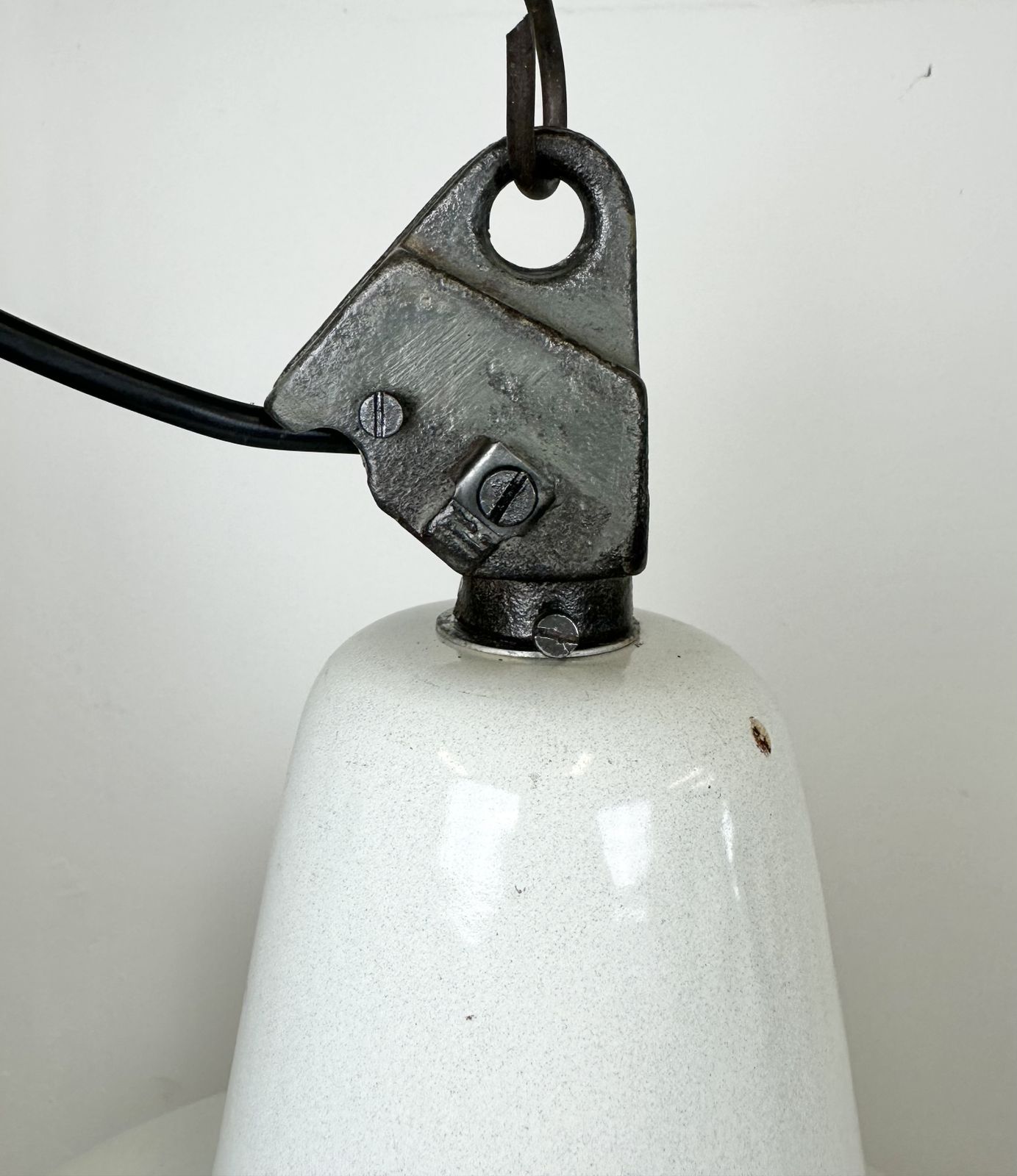 Large Industrial White Enamel Factory Pendant Lamp From Zaos, 1960s photo furniture