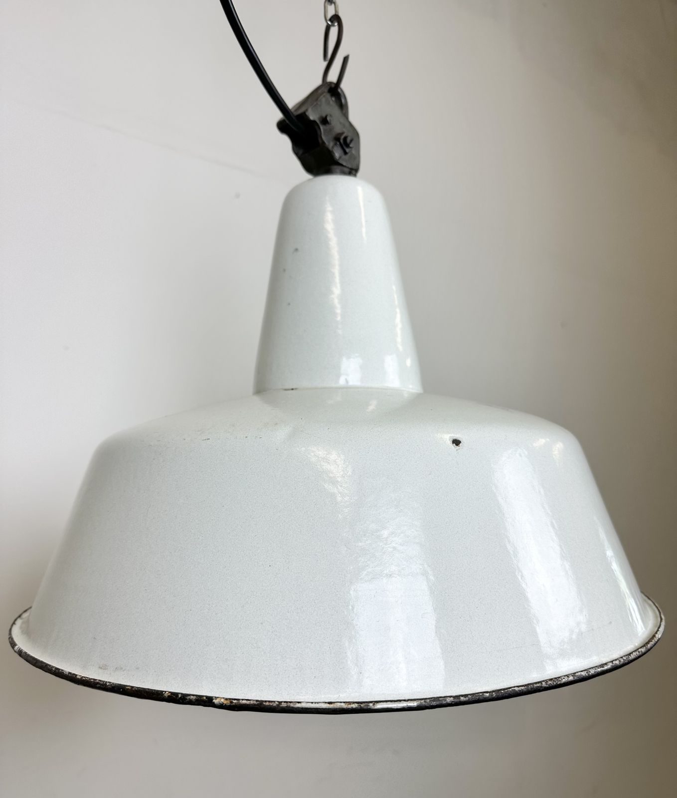 Large Industrial White Enamel Factory Pendant Lamp From Zaos, 1960s photo buy