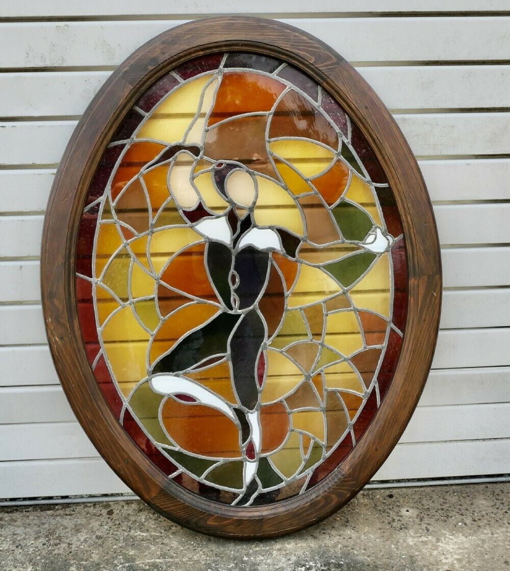 Large French Art Deco Stained Glass Panel For A Window Or Door