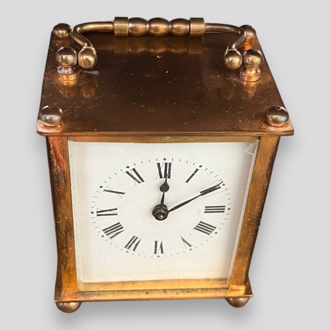 A Late C19th French Brass Carriage Clock, With Original Leather Travel Case photo furniture