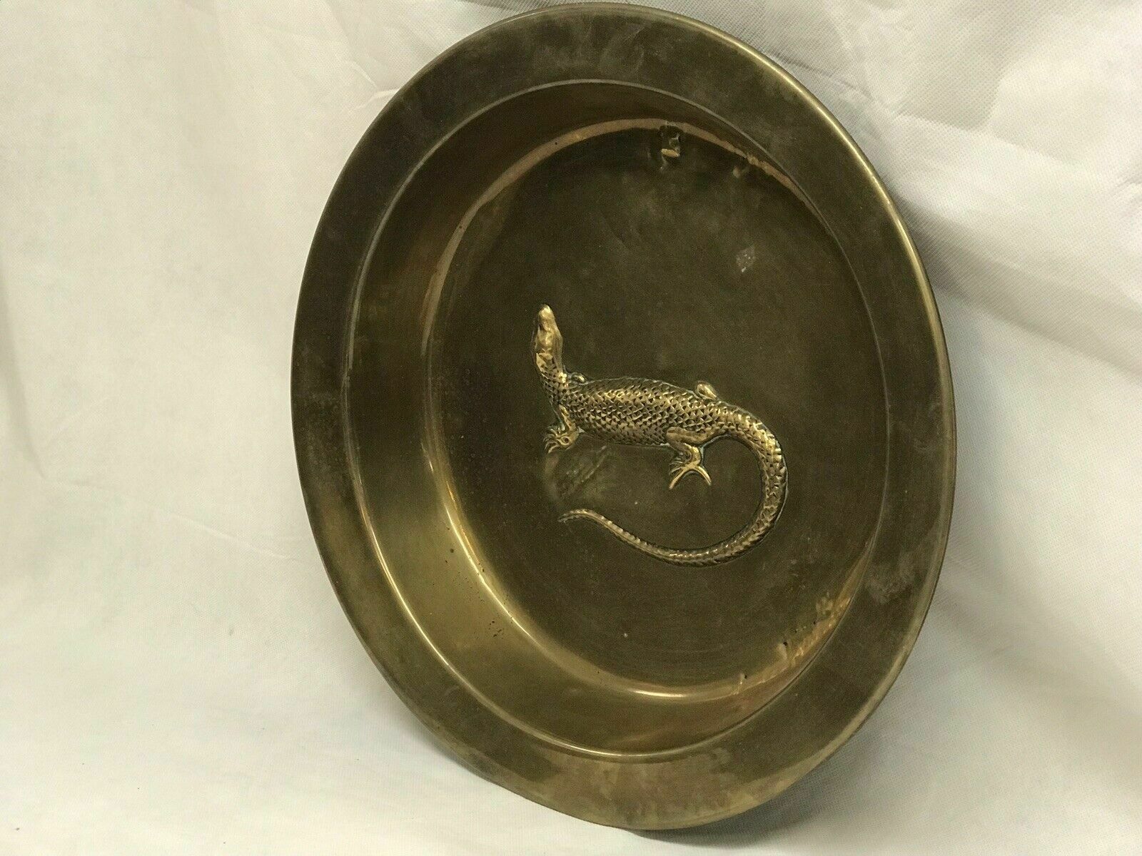 Arts And Crafts Brass And Copper Wall Charger Decorated With A Lizard. photo Art