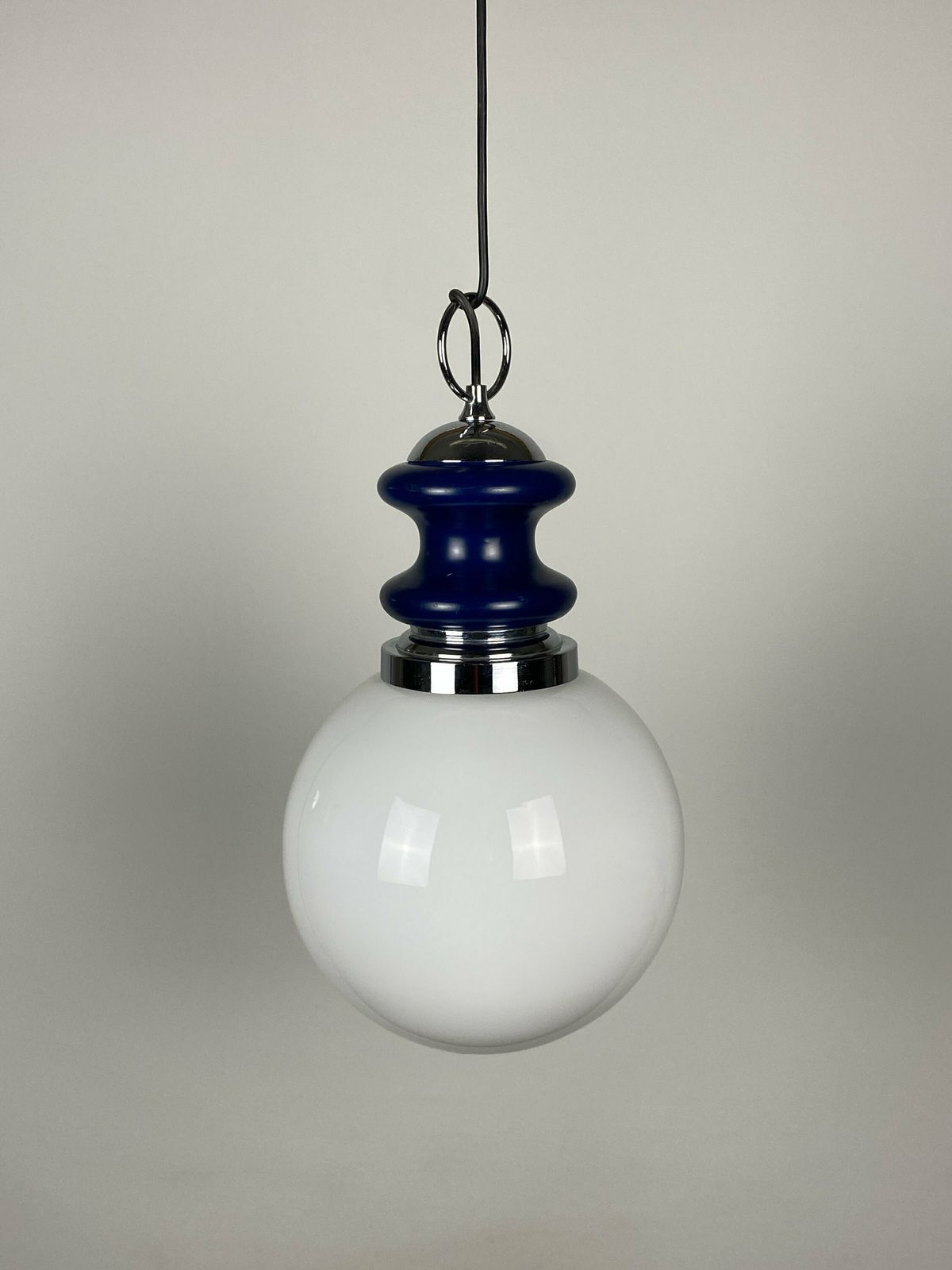 Vintage Glass Ball With Blue Metal Pendant 1970