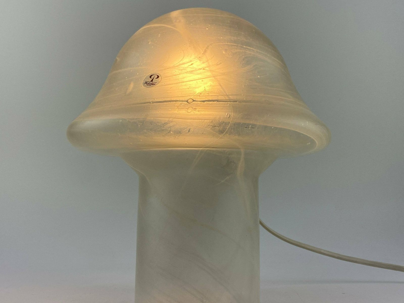 White Clear Glass Peill And Putzler Mushroom Table Lamp 1970 photo for sale