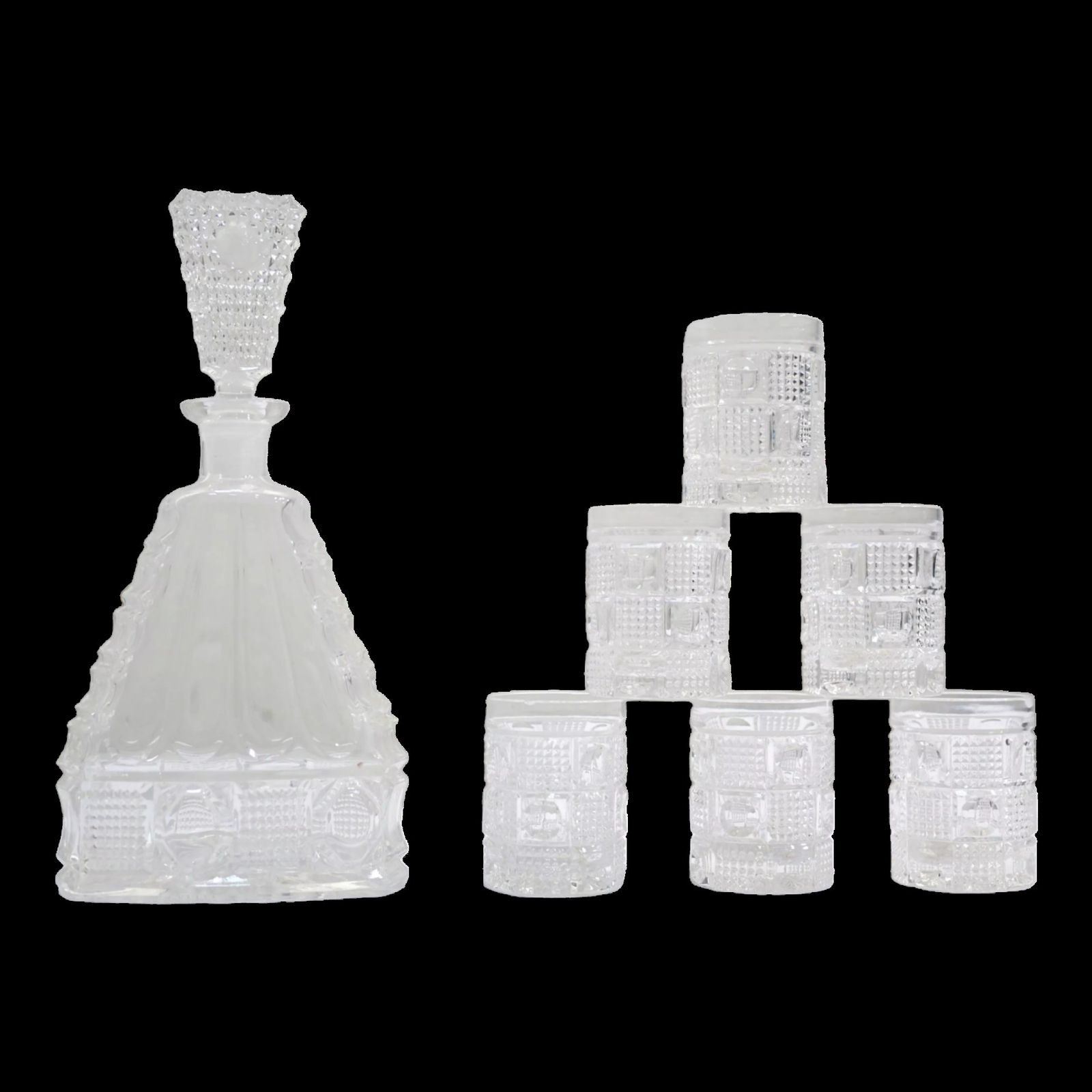Decanter And 6 Vintage Glass Glasses