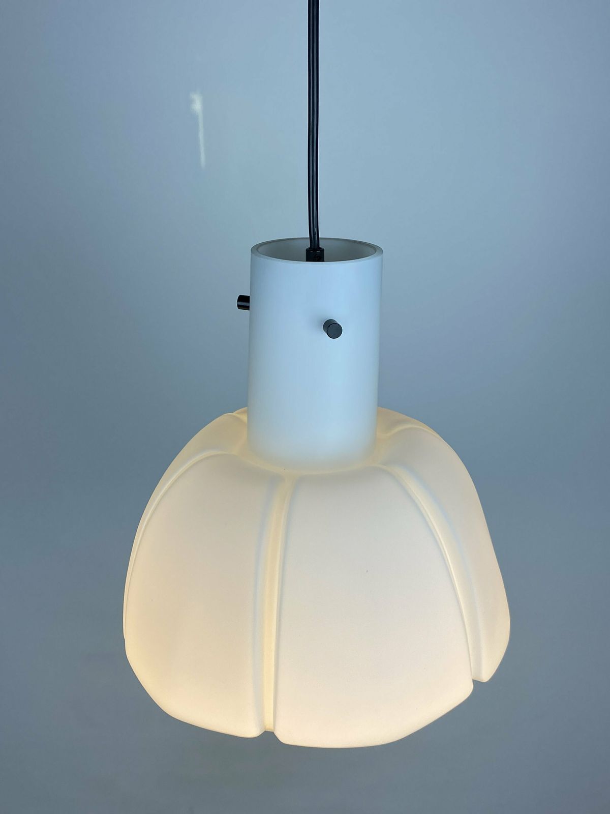 White Flower Shaped Opaline Glass Pendant Light By Glashütte Limburg Medium photo for sale