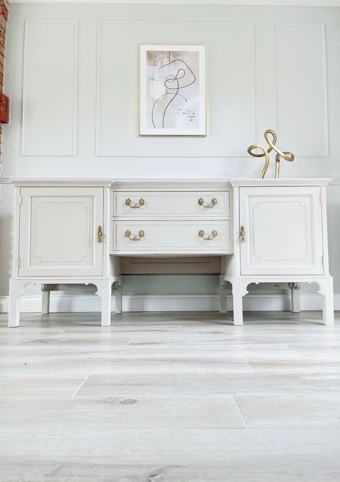 Large Professionally Painted Antique Sideboard. Farrow & Ball Elephants Breath photo for sale