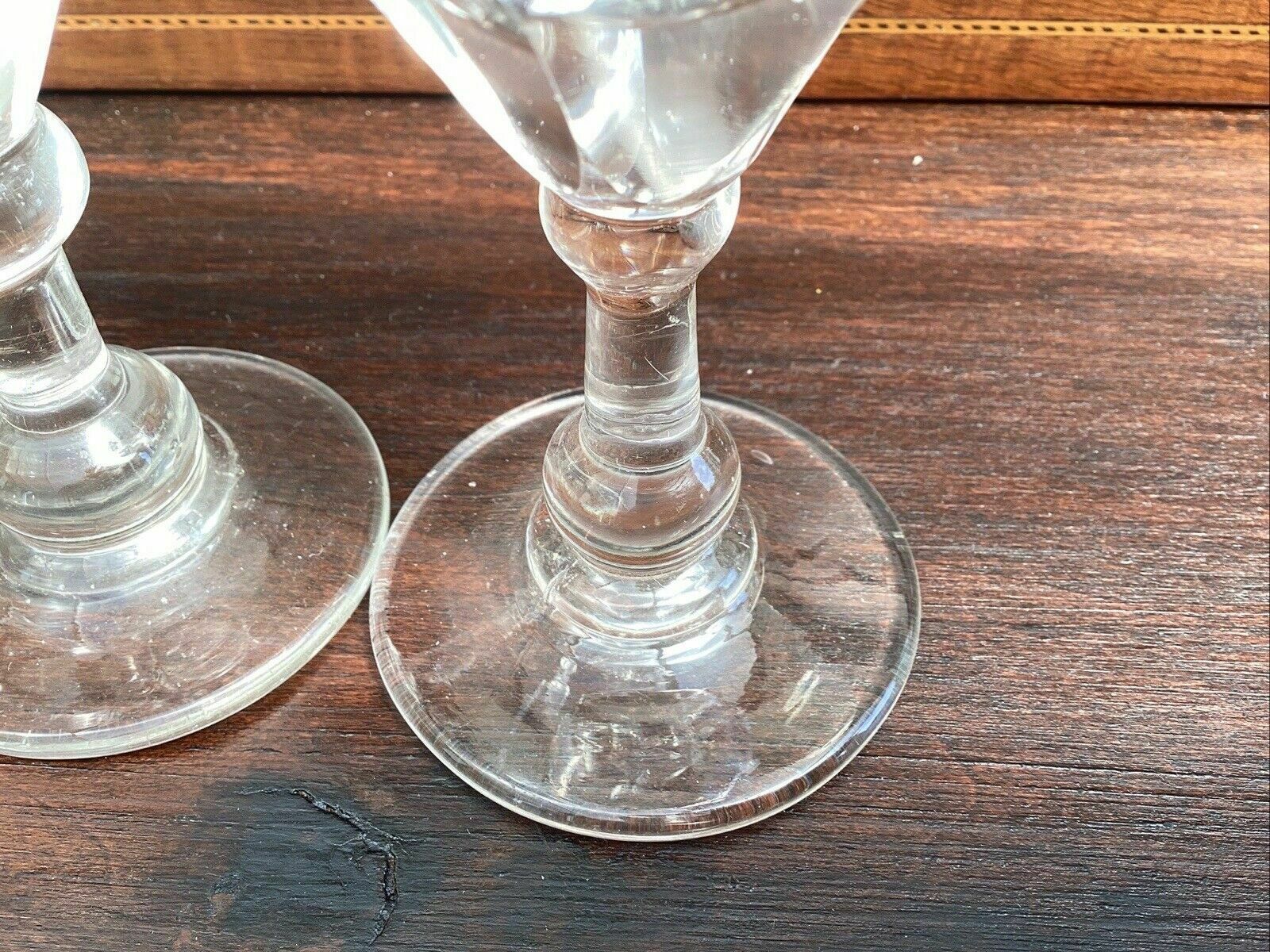 3 Georgian Deceptive Toasting Dram Glasses. Knopped Stems. Funnelled Bowls photo 220.0
