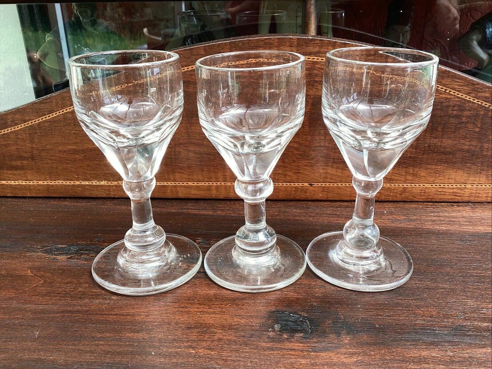 Home Decor 3 Georgian Deceptive Toasting Dram Glasses. Knopped Stems. Funnelled Bowls photo