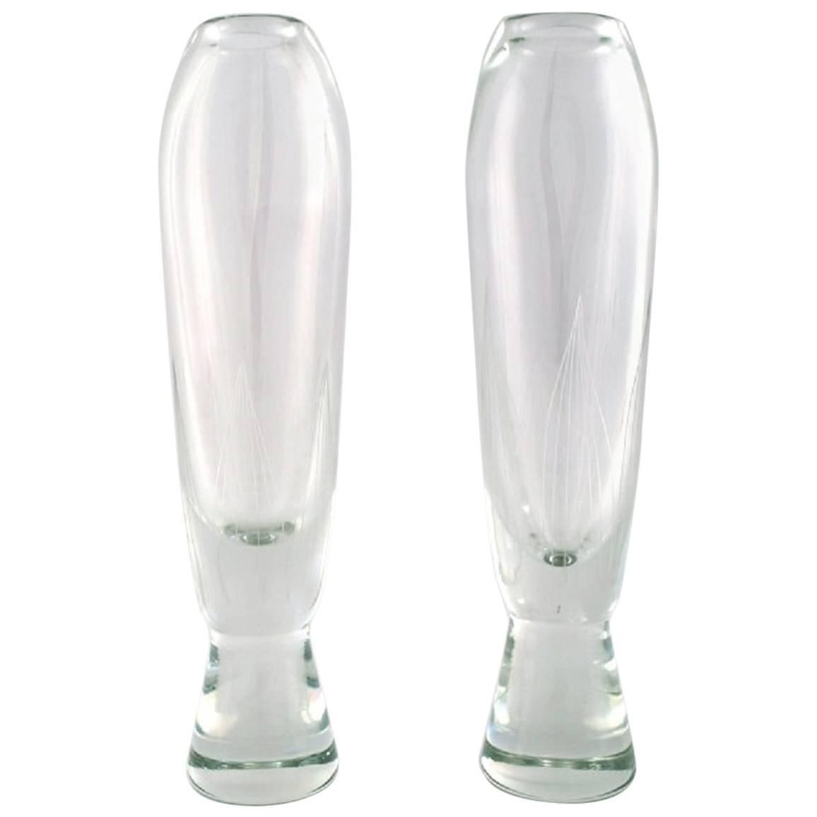 Pair Of Large Orrefors Glass Vases, Stylish Swedish Design, 1950s 1960s