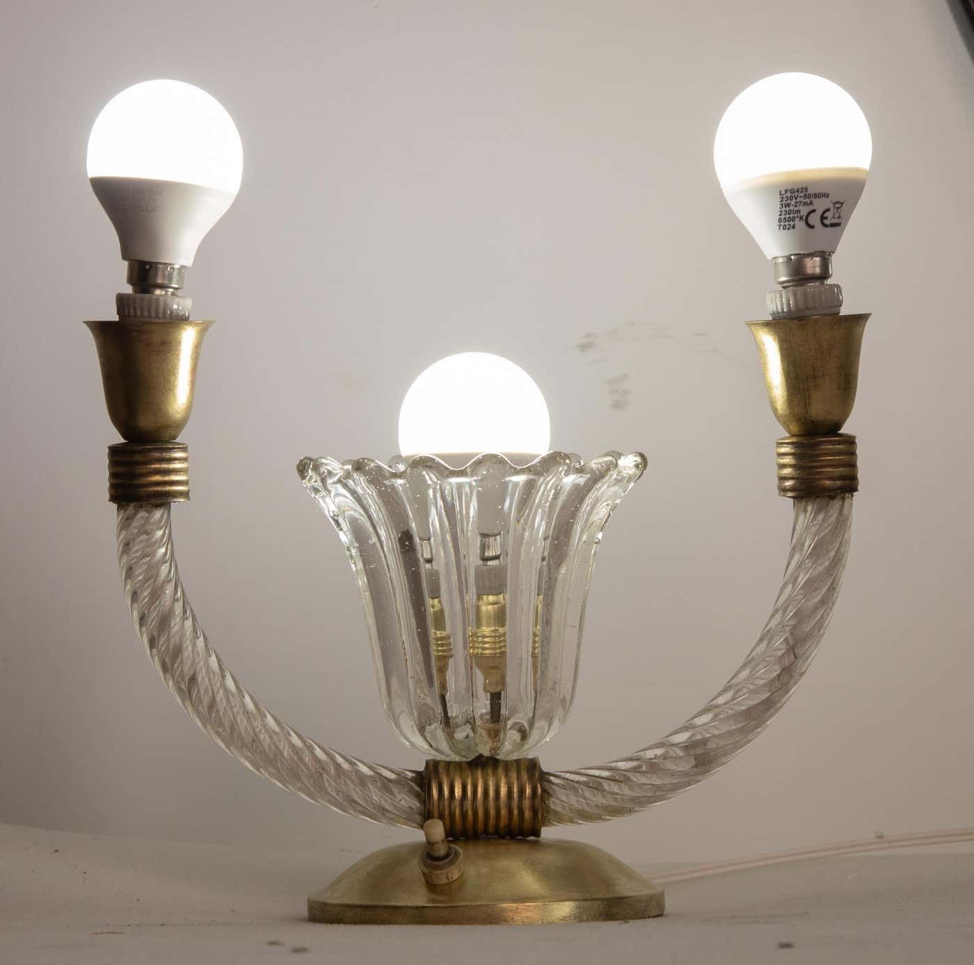 Art Decò Barovier E Toso Table Lamp Brass Murano Glass, Italy 1940 photo furniture